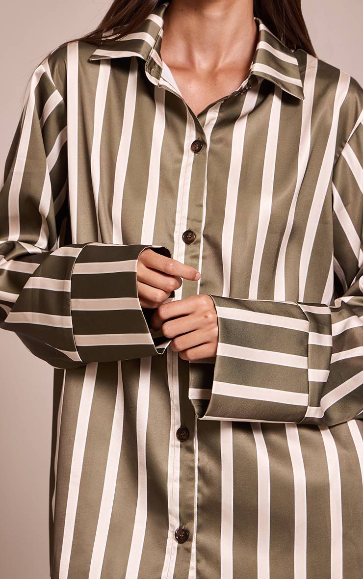 Kaki Chemise Satinée À Fines Rayures