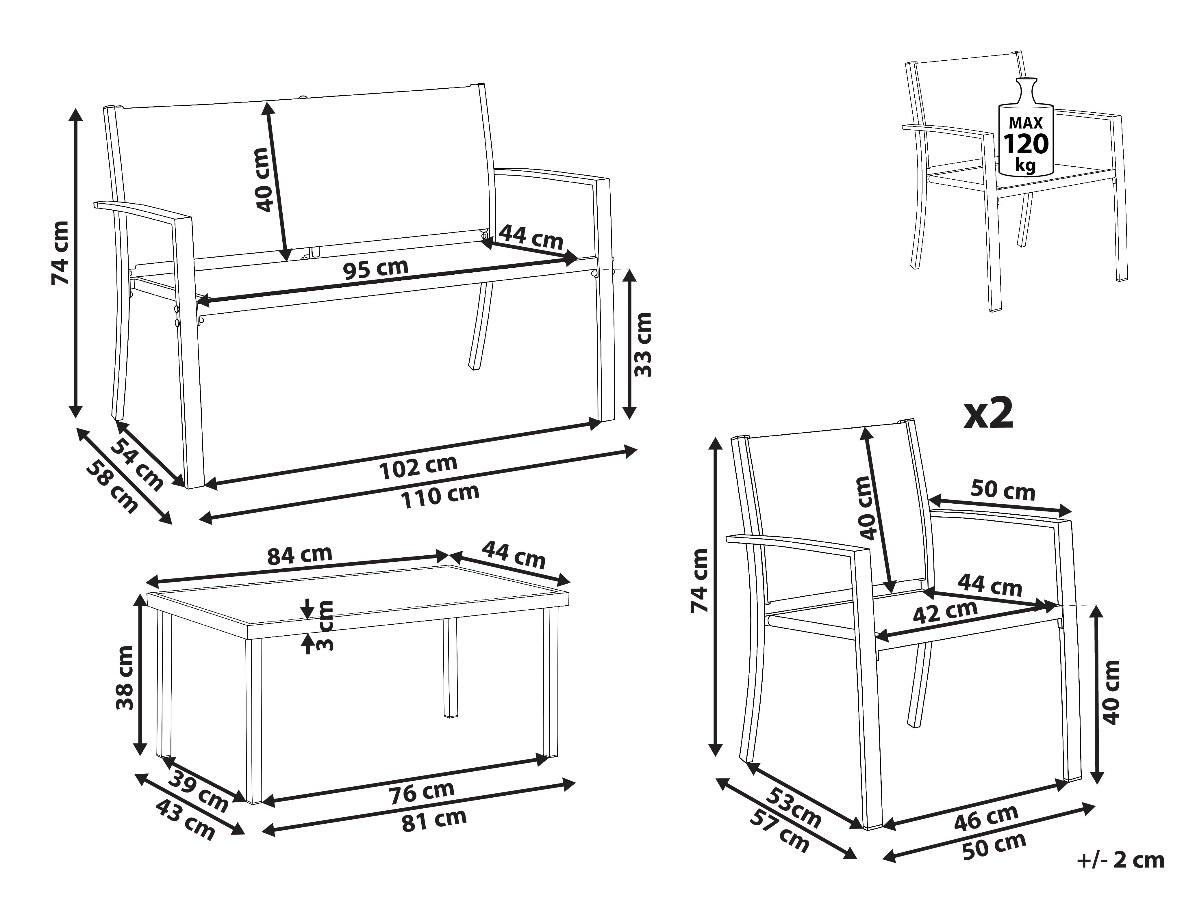 Loungeset met tafel 4-zits TAVOLETO Metaal Grijs