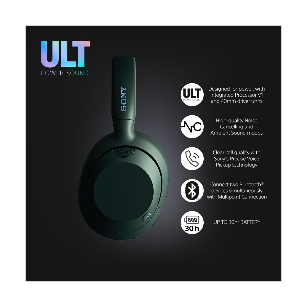 Sony ULT Wear trådløse around-ear hodetelefoner (skogsgrå)