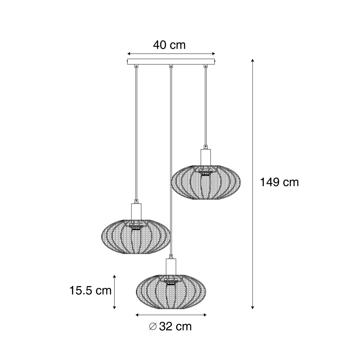 Japandi hanglamp zwart met bruine stoffen kap 3-lichts - Bida