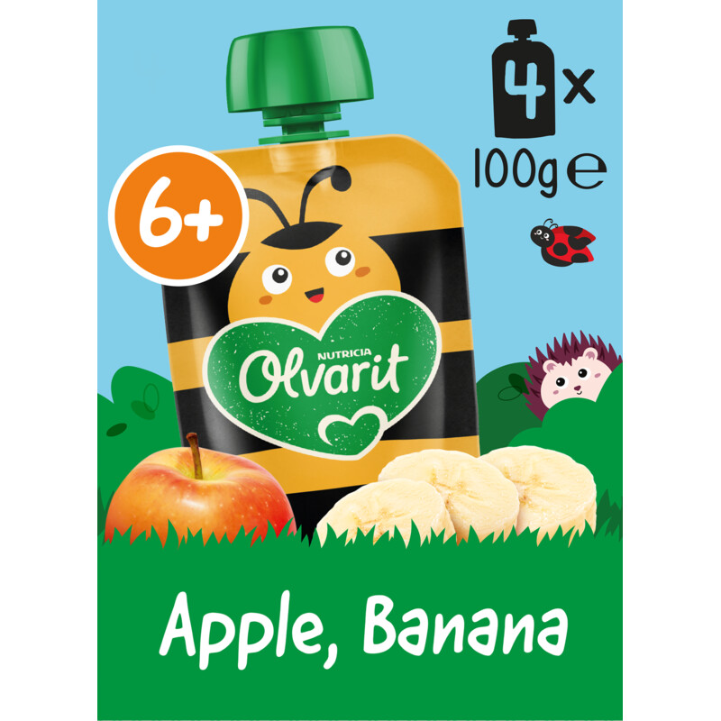 Olvarit Knijpfruit appel banaan 6m+ 4-pack