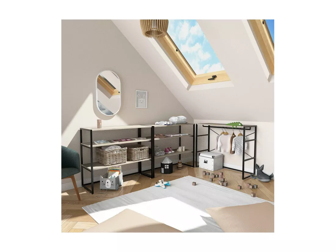Portants vêtements sous combles modulables noirs - Lot de 3