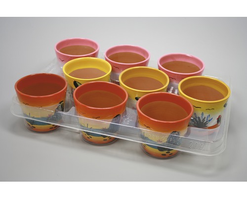 Mexicaanse kleibloempot, Ø 9,5 cm, H 8,5 cm, willekeurige selectie van kleuren en patronen