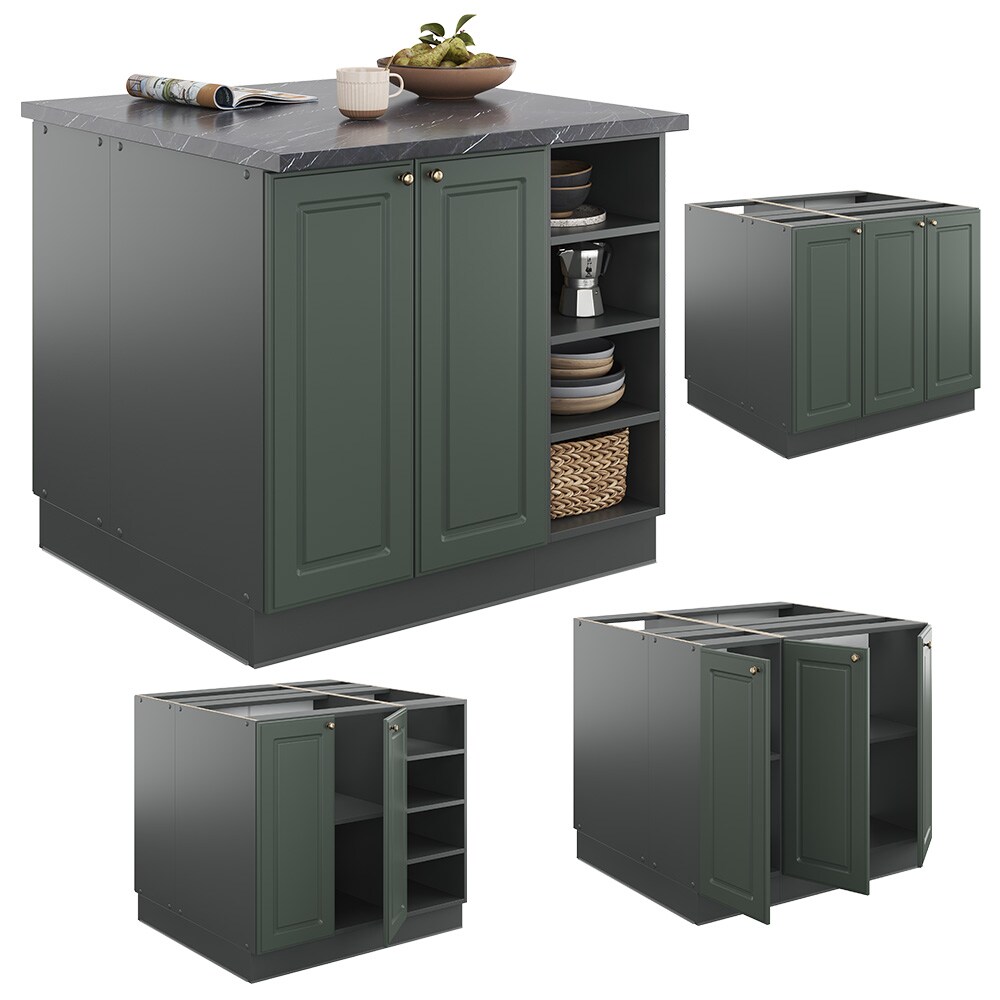 Vicco Kücheninsel Küchenblock Einbauküche Fame-Line Landhaus Eiche Anthrazit 90 cm Gold Küchen Schränke Regalunterschrank Küchenunterschrank Regalinselunterschrank Softclose-Scharnier Küchenmöbel