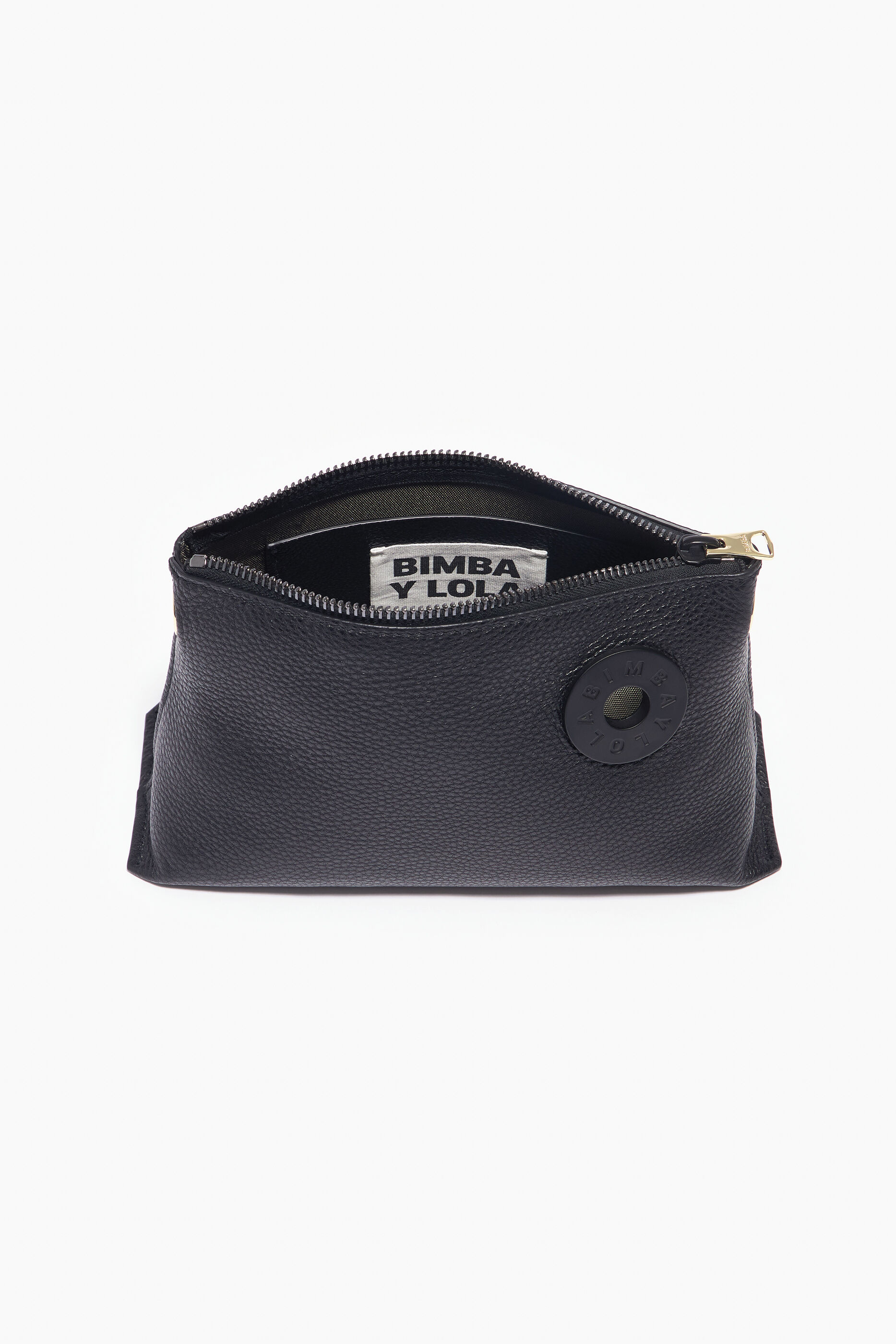 Bolsa de couro preta em formato de S