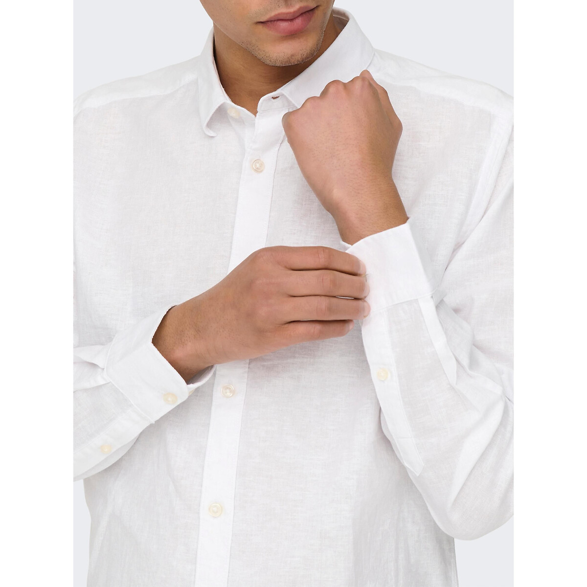 ONLY & SONS<br>Camisa slim fit em algodão e linho