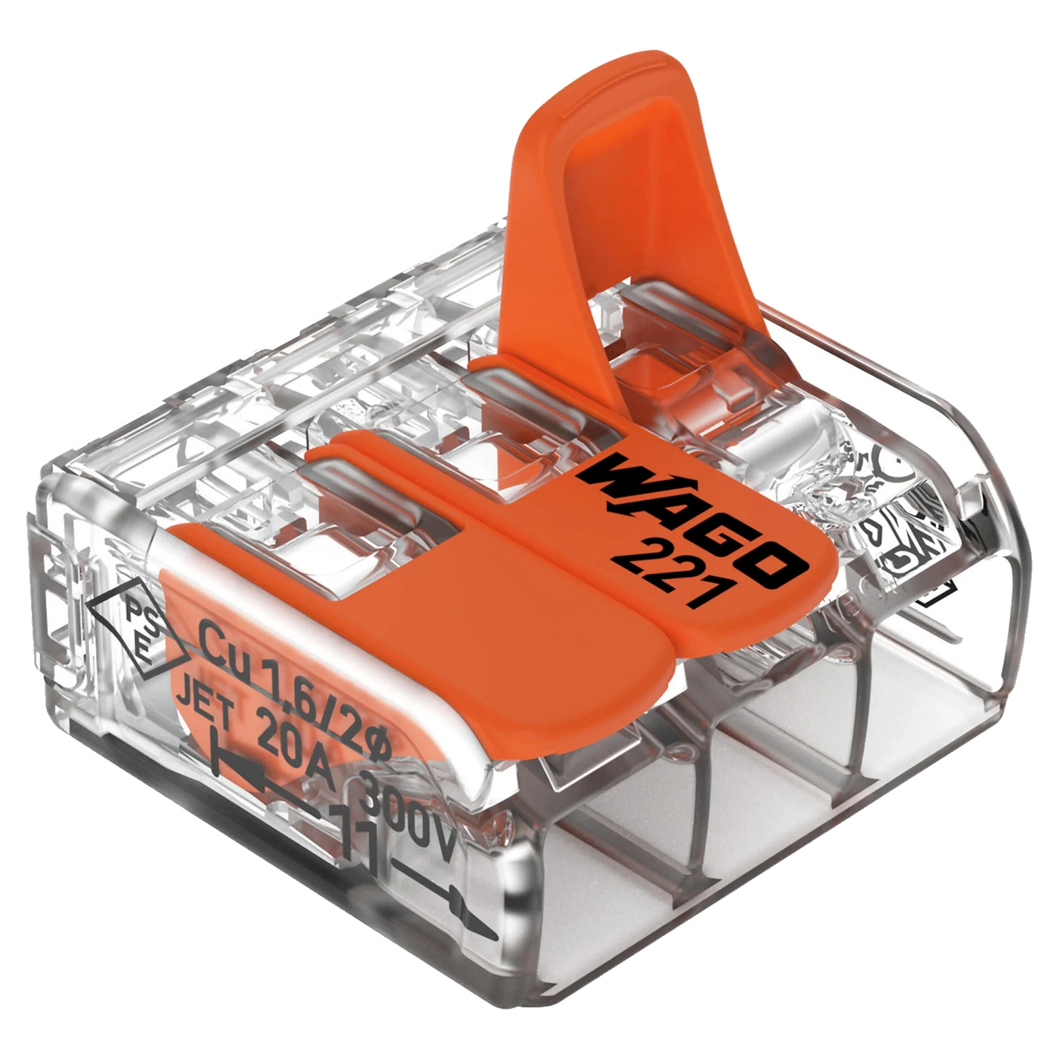 Wago 221-413 Lasklem 3-polig - 4 mm - hersluitbaar - transparant-oranje (50  st)