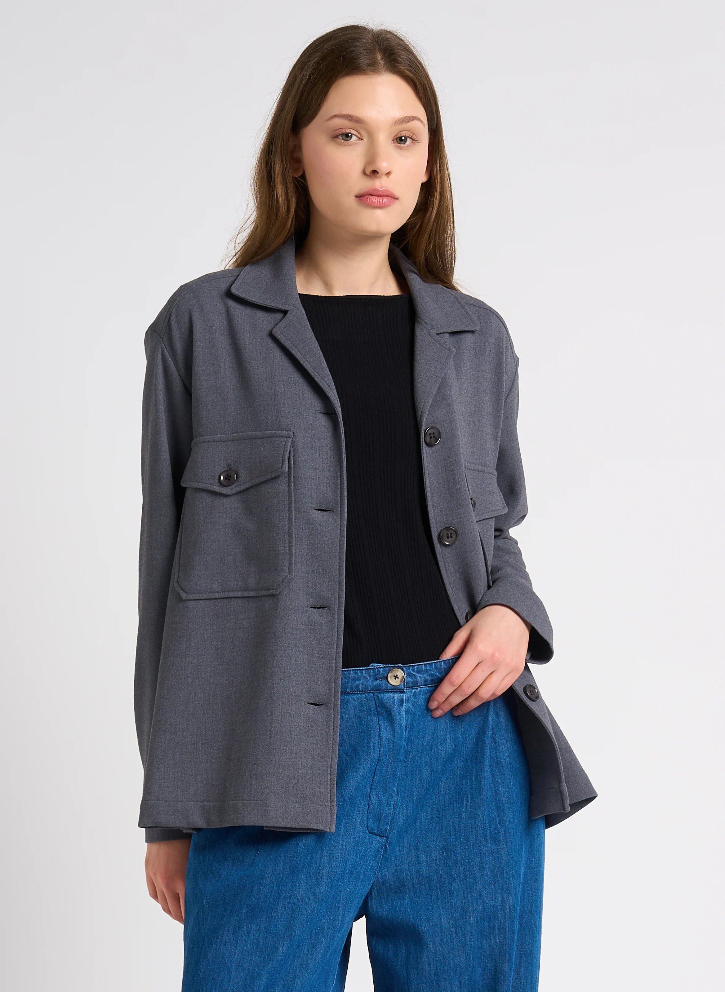 Chemise droite à col tailleur | Gris