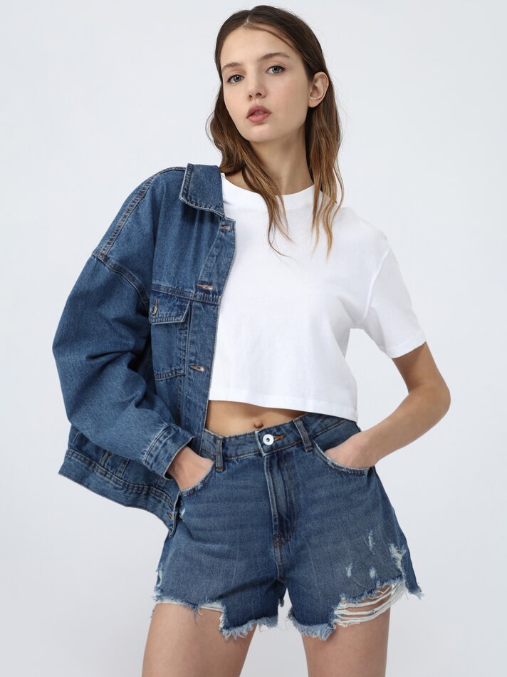 Shorts jeans rasgados - Azul escuro