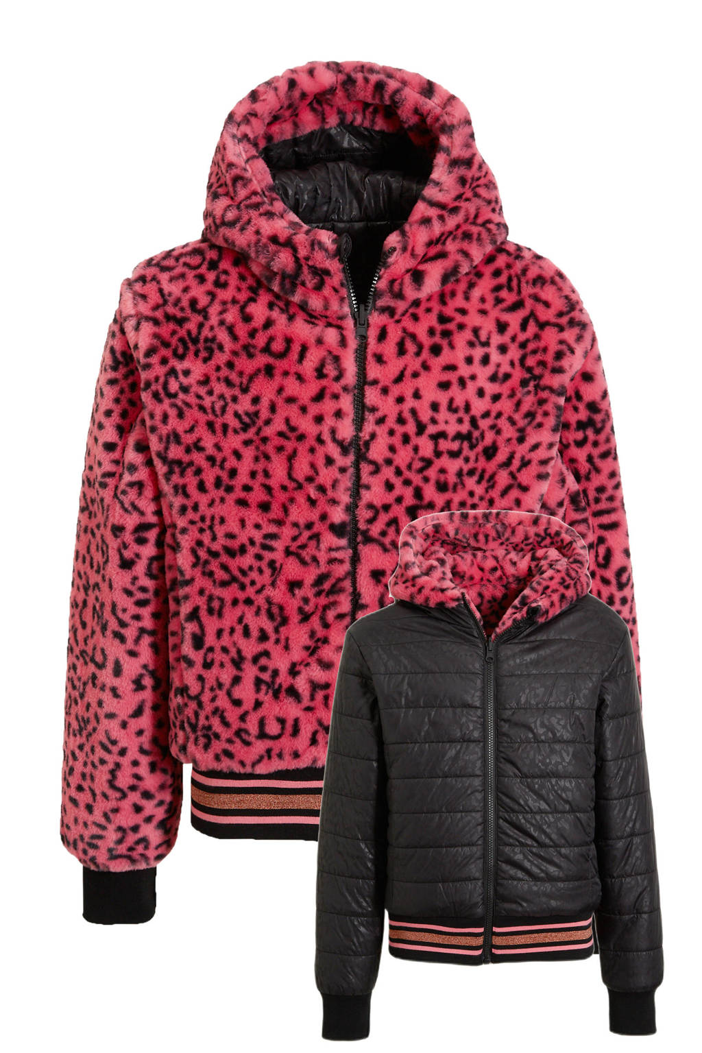 anytime reversible winterjas roze/zwart