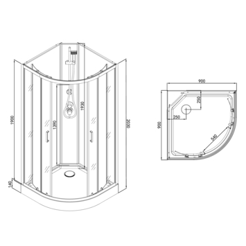 Allibert complete douchecabine Happy met schuifdeur zilver kwartrond 90 x 90 cm