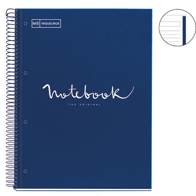 Notebook Emotions, couverture rigide, A4, lignes horizontales 7 mm, 80 feuilles de 1 couleur, Miquelrius, Marine.