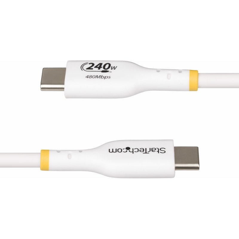 StarTech.com Câble de Charge USB-C de 4m, Charge et Synchronisation, 240W (5A) PD EPR, Câble de Charge USB 2.0 pour Ordinateur Portable, Certifié USB-IF , Gaine TPE - Cordon de Charge USB C Blanc