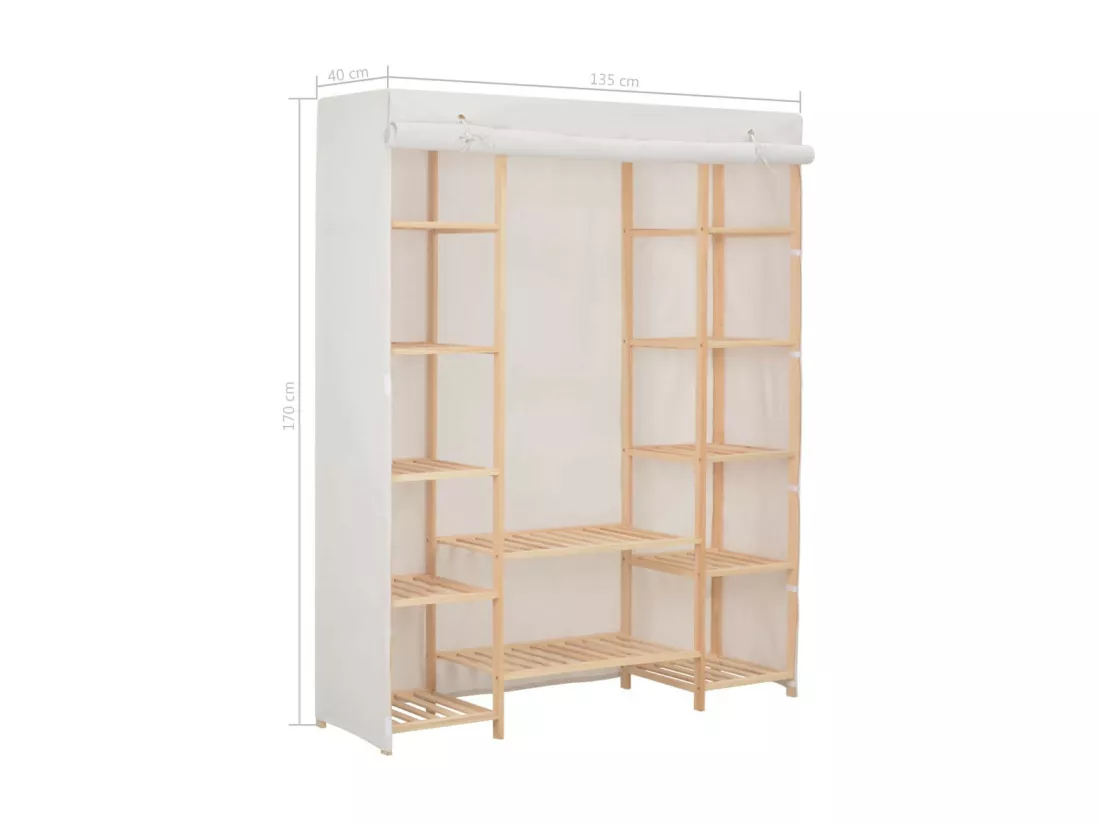 Garde-robe Blanc 135 x 40x170 Tissu