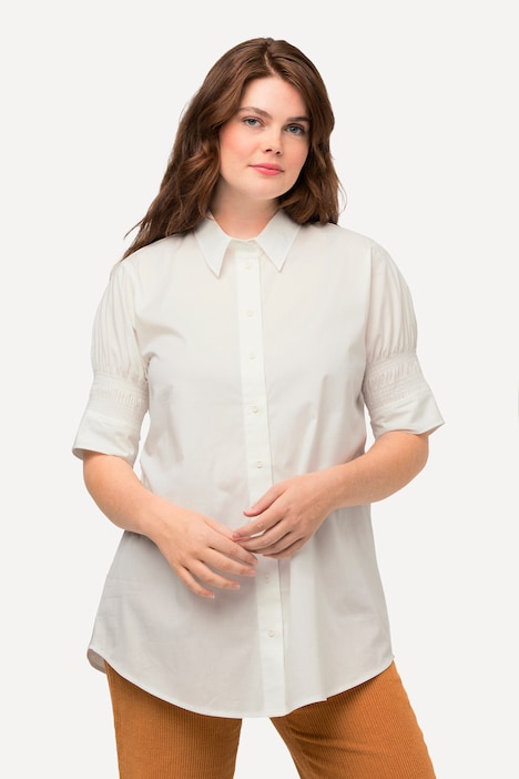 Shirtbluse, Hemdkragen, Smok-Halbarm, Biobaumwolle