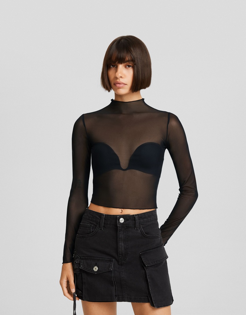 Camiseta de tule de manga comprida