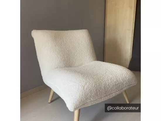 Fauteuil en tissu bouclette effet peau de mouton PEPITA - Blanc