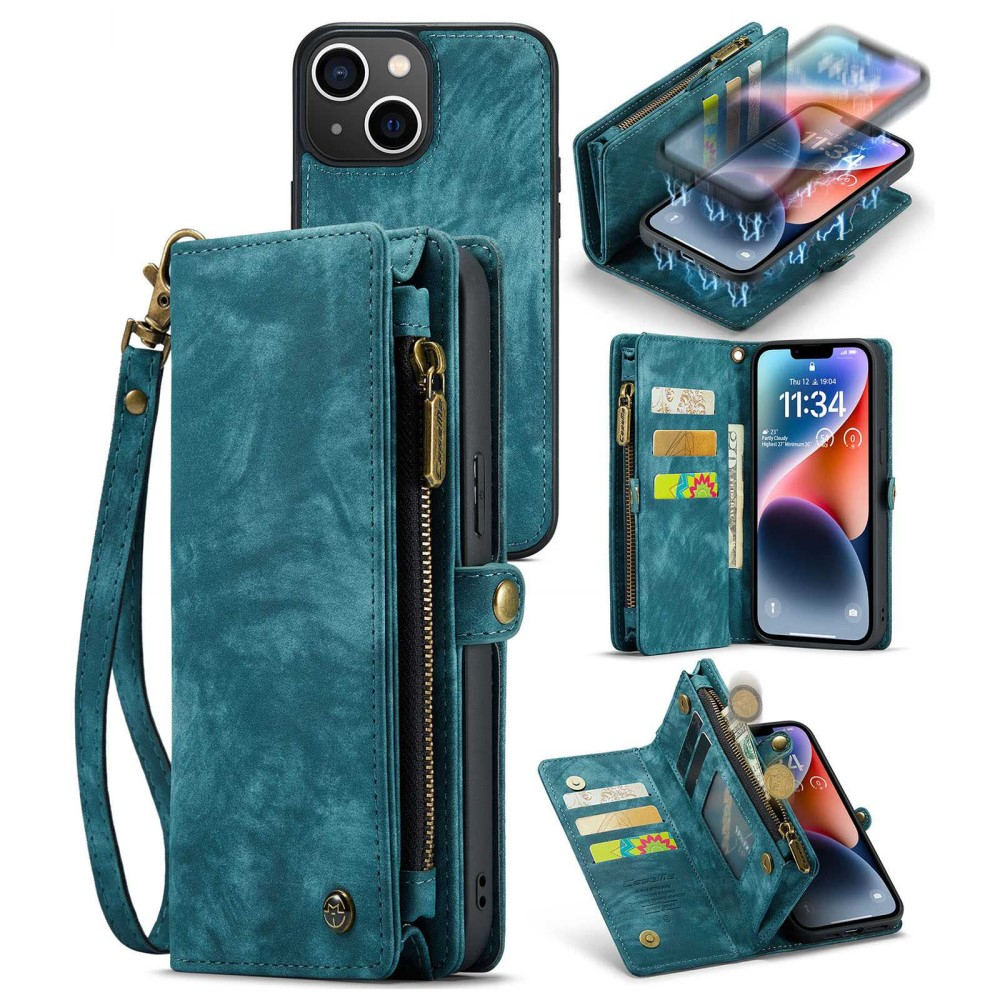 iPhone 14 2in1 Leder Tasche   Magnet Hardcase Karten Etui - Blau