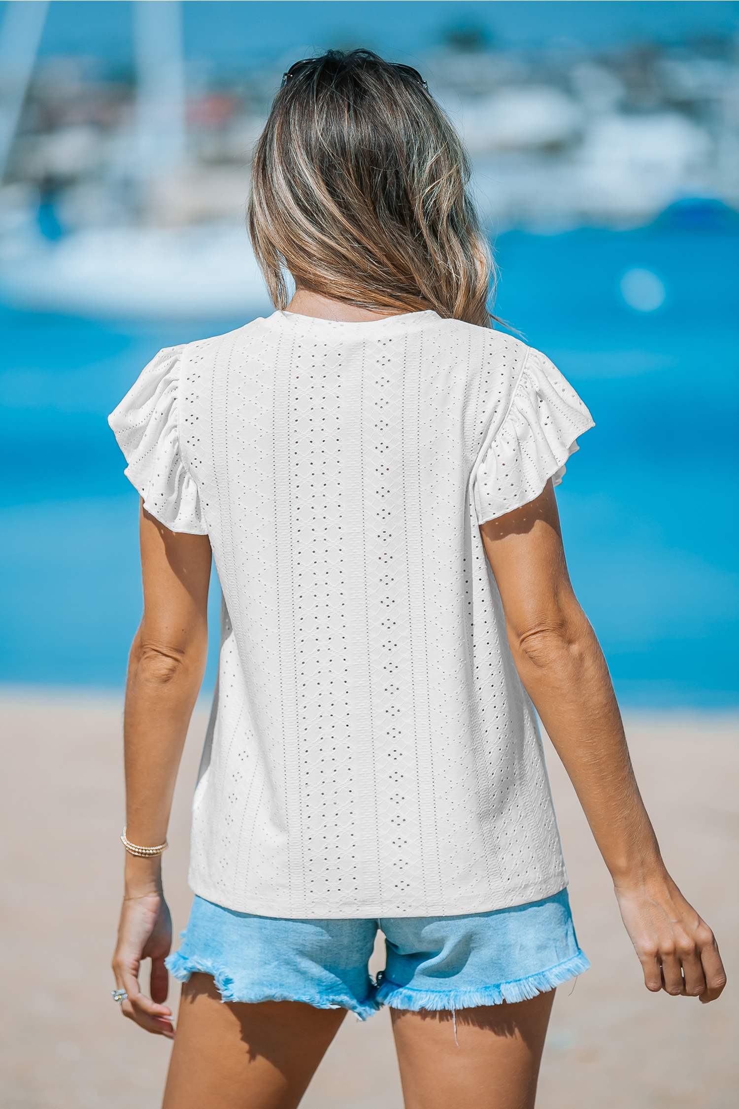 T-shirt découpé à volants blanc