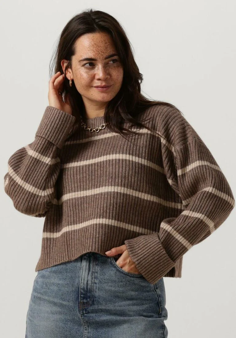 CO\\'COUTURE beige co'couture trui row stripe box crop knit