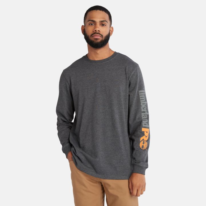 Camiseta Timberland PRO Core Logo de manga comprida para homem, na cor cinza.