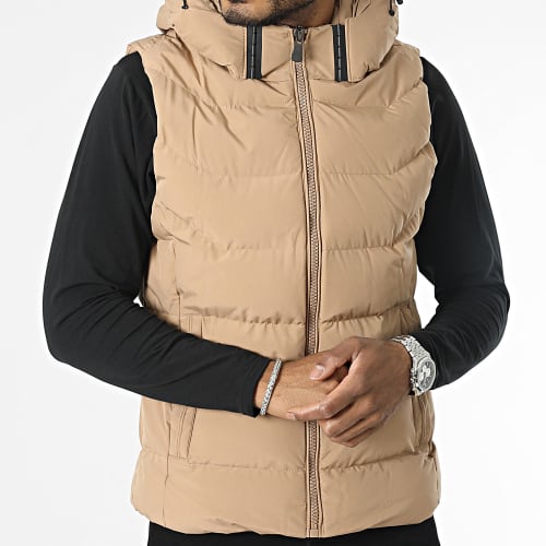 Doudoune Capuche Sans Manches Beige