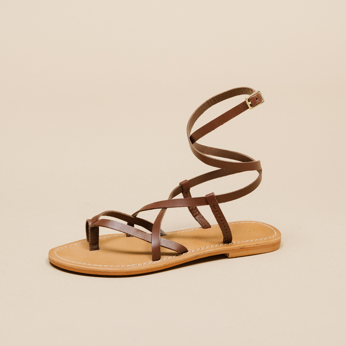 Sandales à brides  en cuir marron