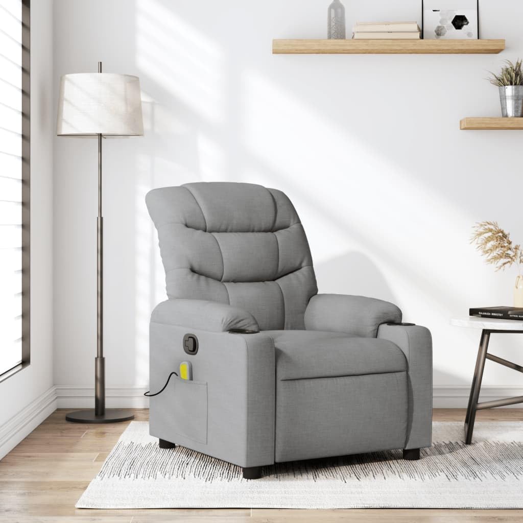 vidaXL Massagesessel, Sessel Verstellbare Rückenlehne Fußteil, Fernsehsessel Relaxsessel mit Liegefunktion, Liegesessel Polstersessel Ruhesessel, Hellgrau Stoff