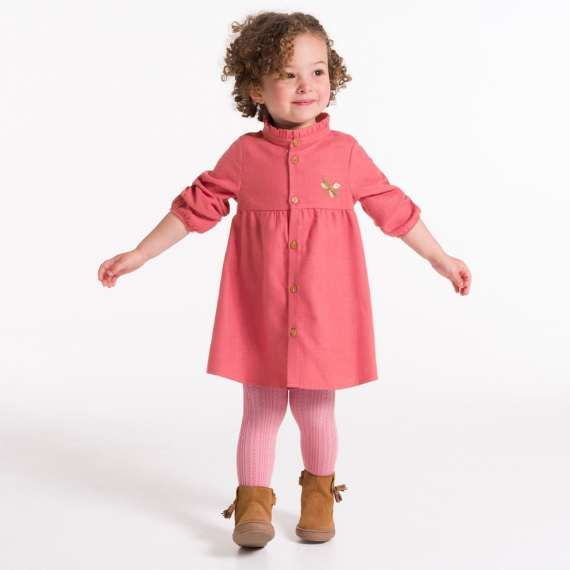 Robe boutonnée manches longues rose bébé fille