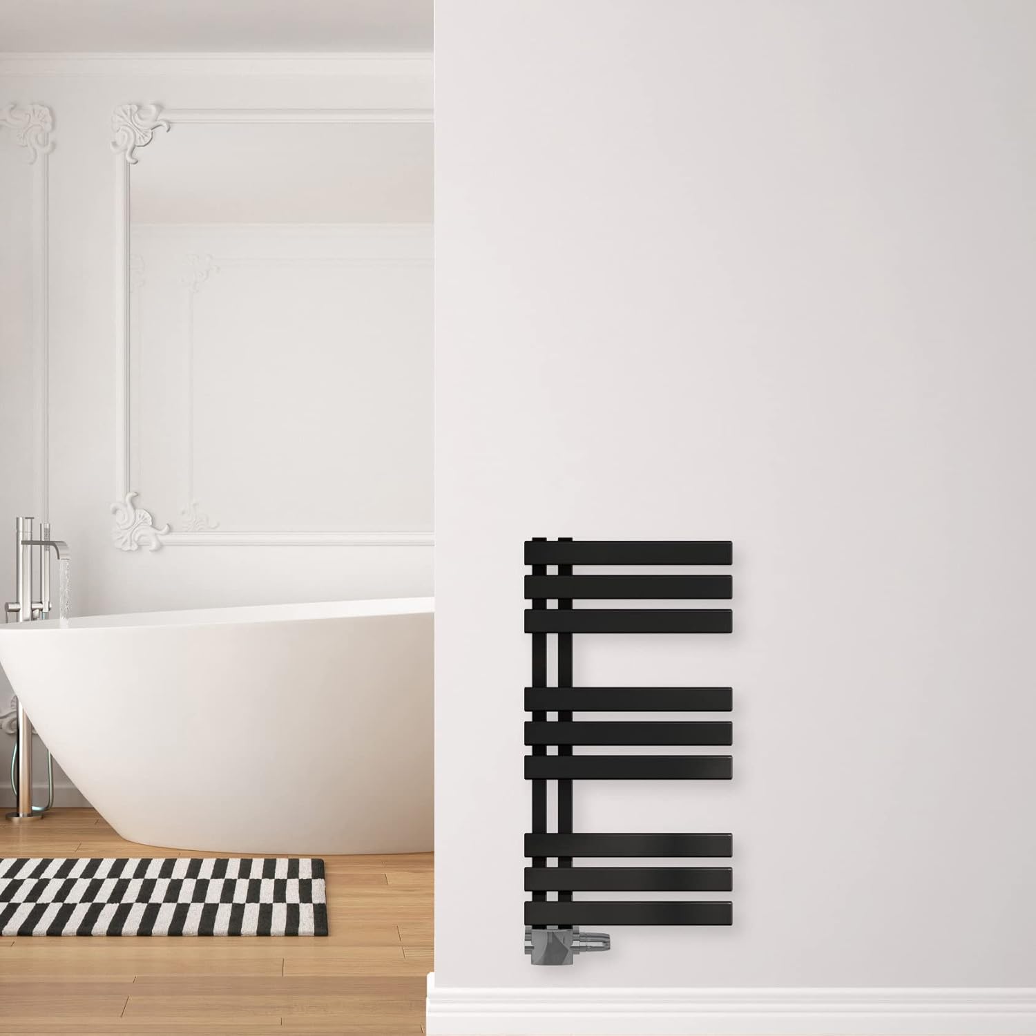 SHV Badheizkörper Aquarius mit Seitenanschluss in Schwarz Matt - 400 x 800 mm | Heizkörper für Badezimmer, Handtuchhalter für Wand im Bad, Handtuchheizkörper, hochwertiger Handtuchtrockner