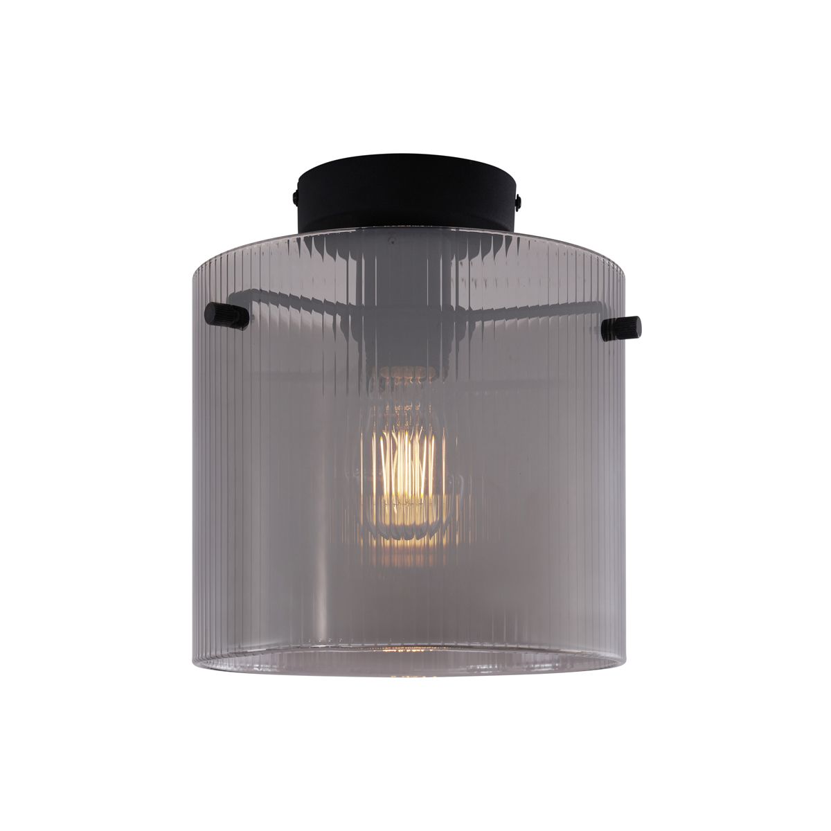 Art Deco plafondlamp zwart met smoke glas - Laura
