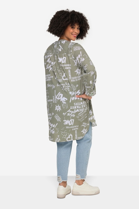 Longbluse, A-Line, Graffitti-Muster, Tunika-Ausschnitt, Langarm