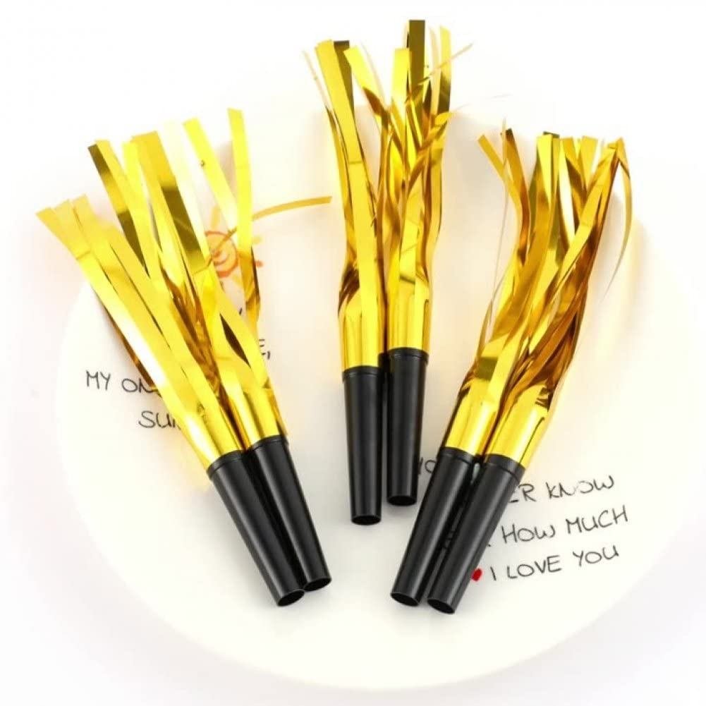 (6er Set) 16.5cm Party Tröten Hörner Geburtstags Luftrüssel Fotorequisiten Accessoires Krachmacher Trompete - Gold