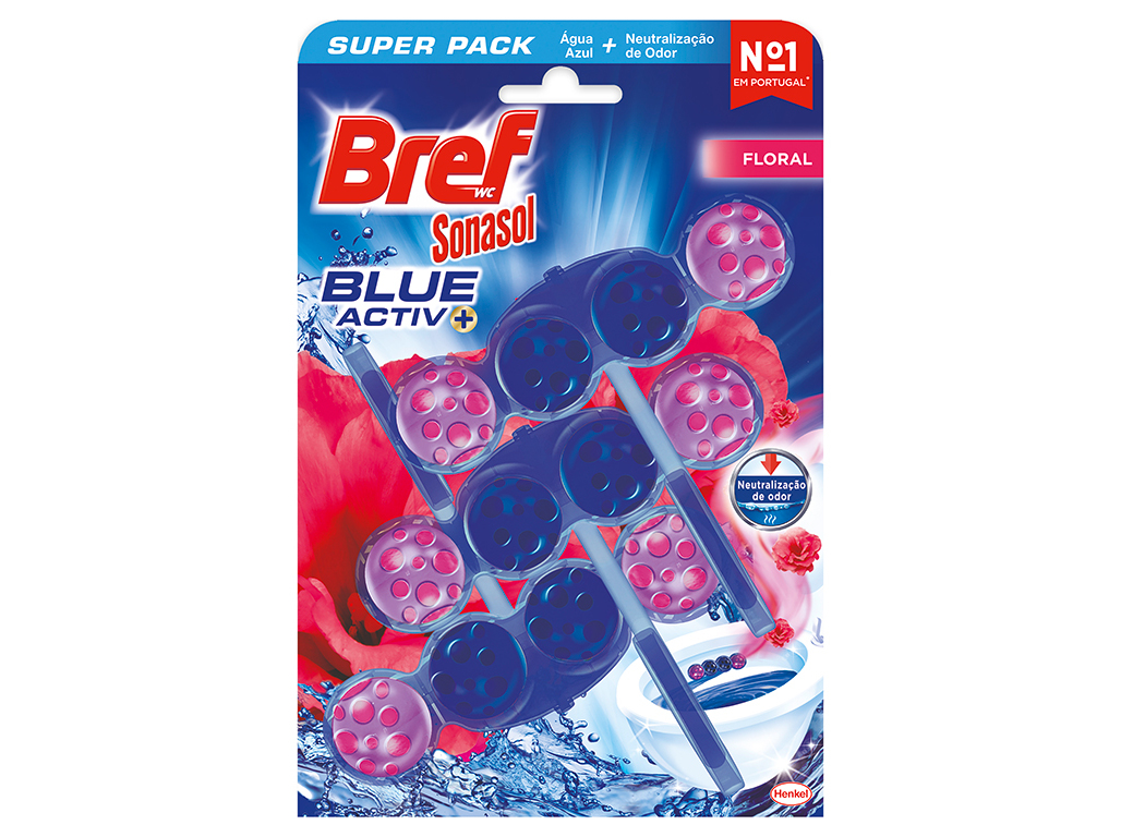 BLOCO BREF SONASOL SANITÁRIO WC BLUE ACTIVE FLORAL 3X50G