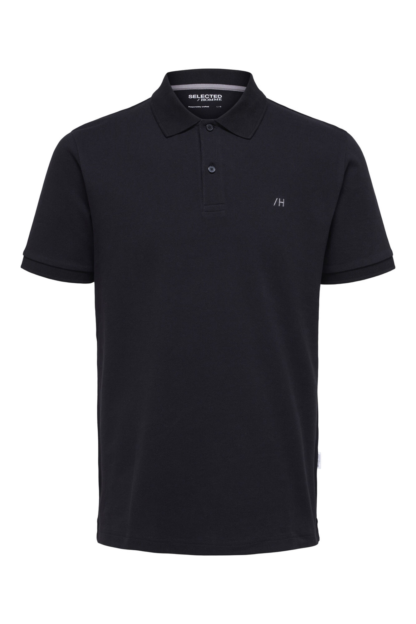 Camisa polo de manga curta com logo em destaque, 100% algodão orgânico - Preta