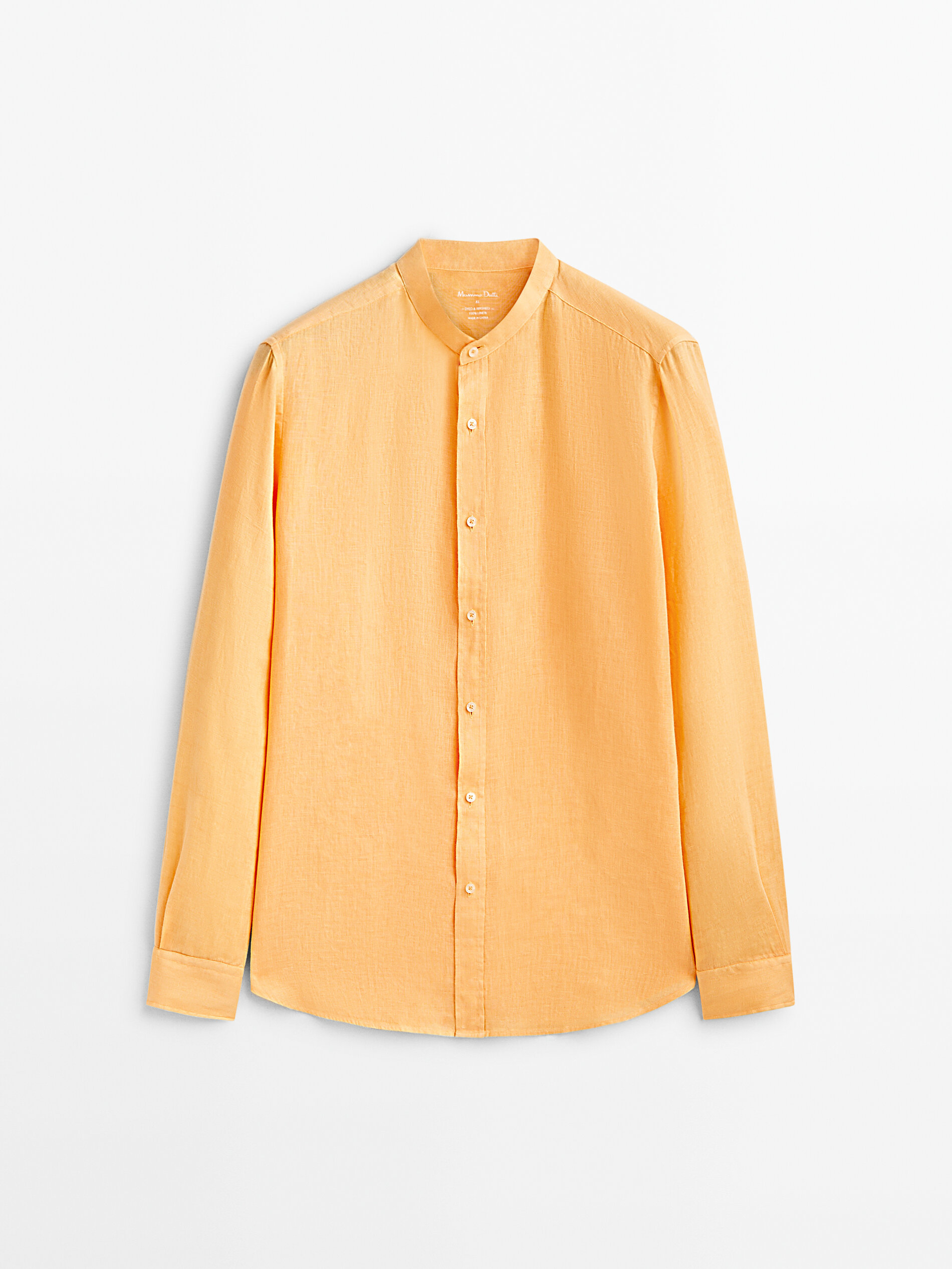 Camisa 100% lino cuello mao slim fit - NARANJA