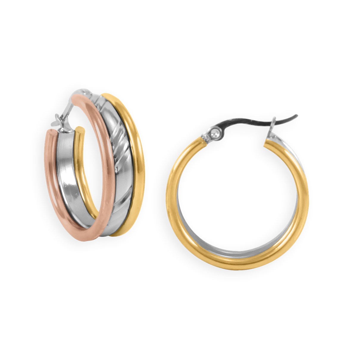 Boucles d'oreilles créoles fantaisies acier tricolore 2,5 cm