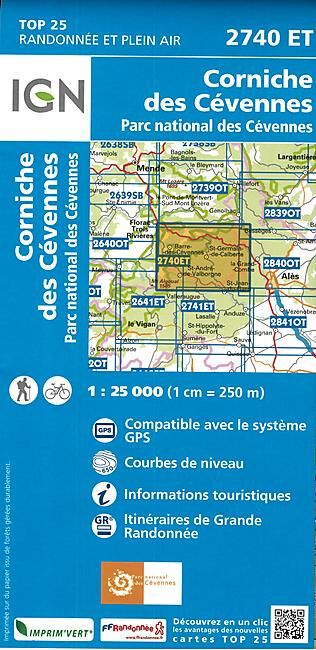 IGN - TOP25 2740ET CORNICHE CEVENNES 1 25 000