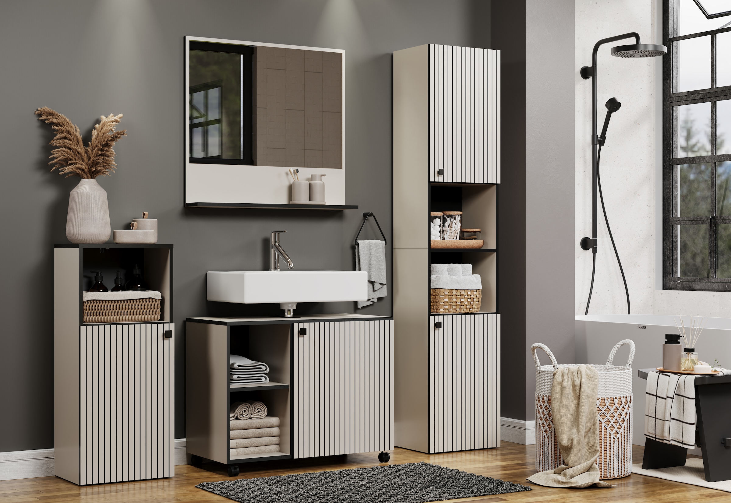welltime Hochschrank »Amrum« Badezimmerschrank mit und ohne Schublade - (B/T/H) 40-70/31/186 cm