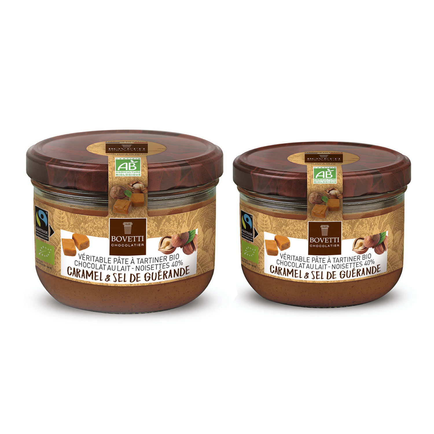 Véritable pâte à tartiner bio au chocolat au lait et caramel sans huile de palme