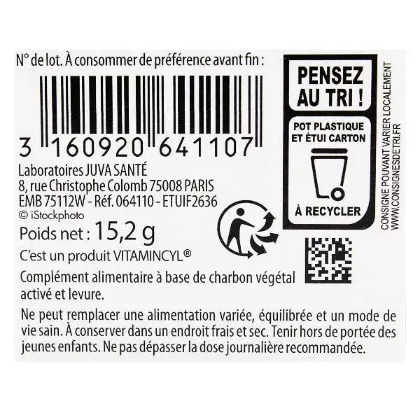 Juvamine Gases Intestinais Carvão Ativado Levedura 45 cápsulas