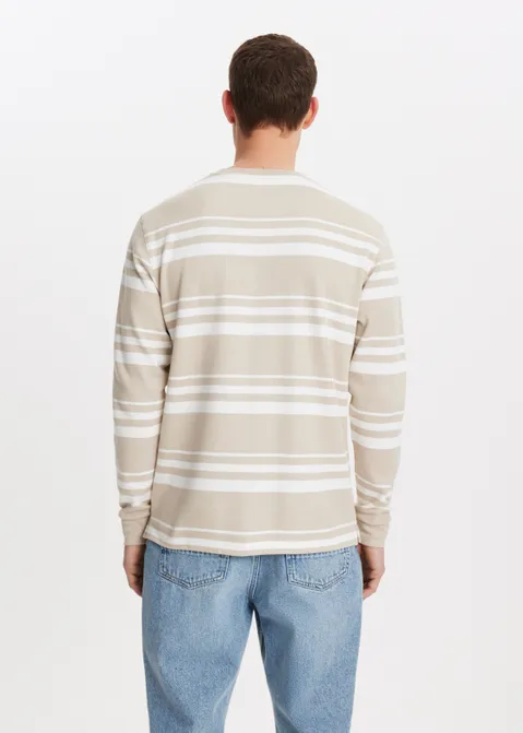 T-shirt met strepen zand (ZAND)