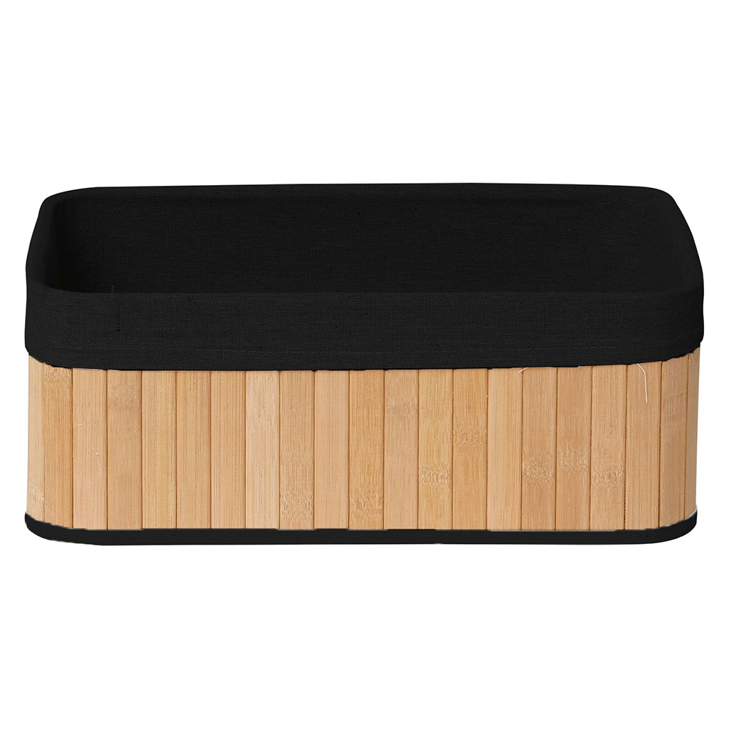 Panier de rangement rectangulaire bambou tissu noir 33.5x13x22cm