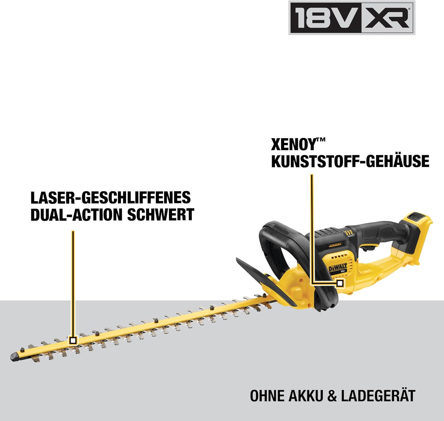 bürstenlose Akku-Heckenschere/Strauchschere (18V, 55 cm Schwertlänge, 19 mm Schnittstärke, Lieferung ohne Akku und Ladegerät), DCM563PB