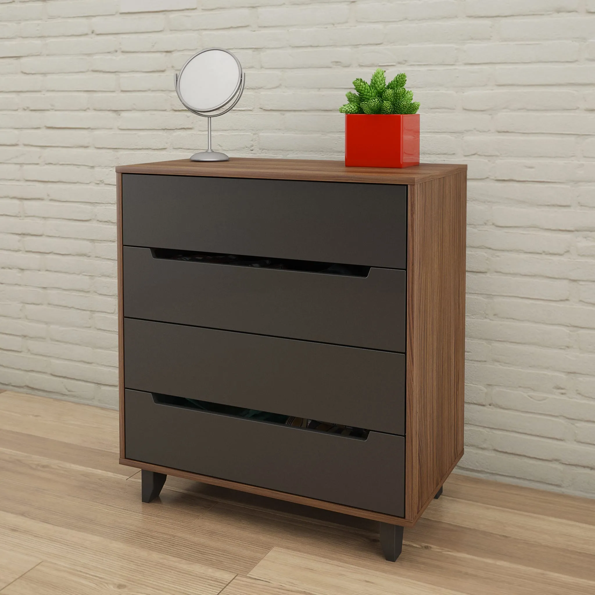 Nexera Bureau 4 Tiroirs Alibi - Noyer et Gris Charbon