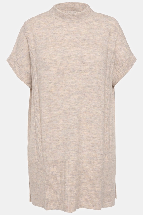 Pullunder, Zopfmuster, Oversized, Stehkragen, ärmellos