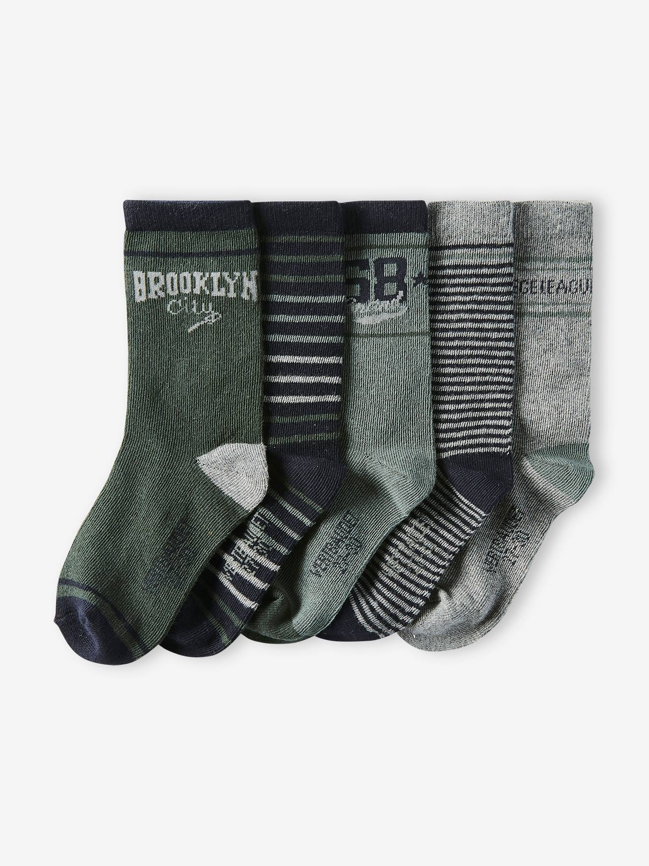 Pacote com 5 pares de meias infantis tamanho médio bege bicolor/multicoloridas