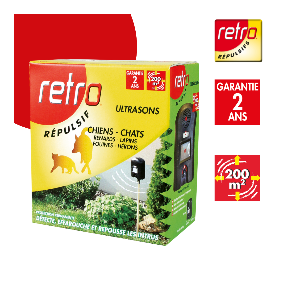 Retro répulsif ultrasons chiens - chats lapins – renards – fouines - hérons