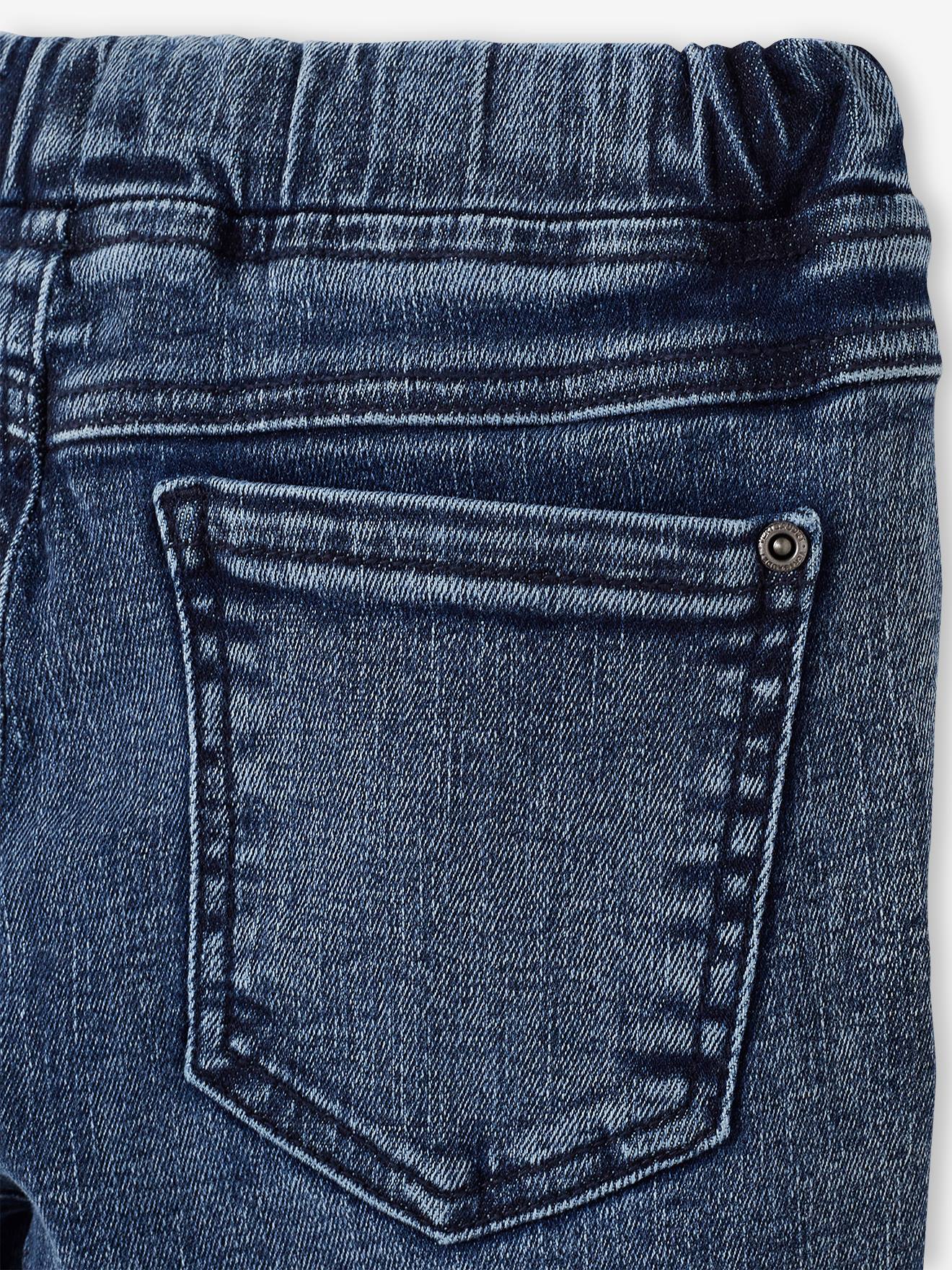 Calça jeans balão fácil de usar, com modelagem solta, preta lisa, para meninos.