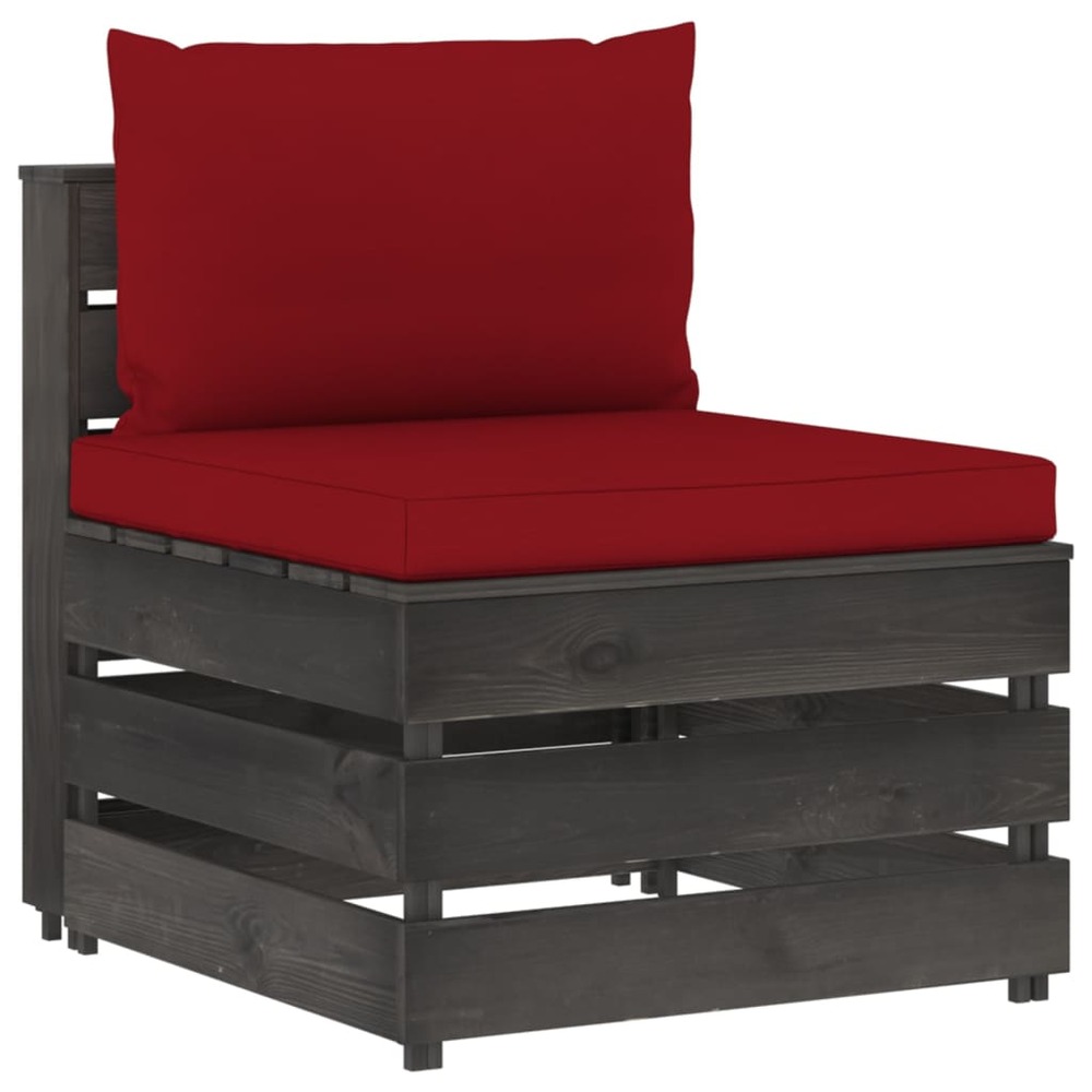 Salon de jardin meuble d'extérieur ensemble de mobilier 6 pièces avec coussins bois imprégné de gris